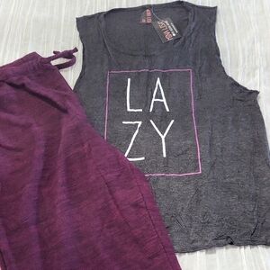 Mina Lisa 3x Gray and Purple 'Lazy' Tank Top and Pants Set Pajama Longewear NWT